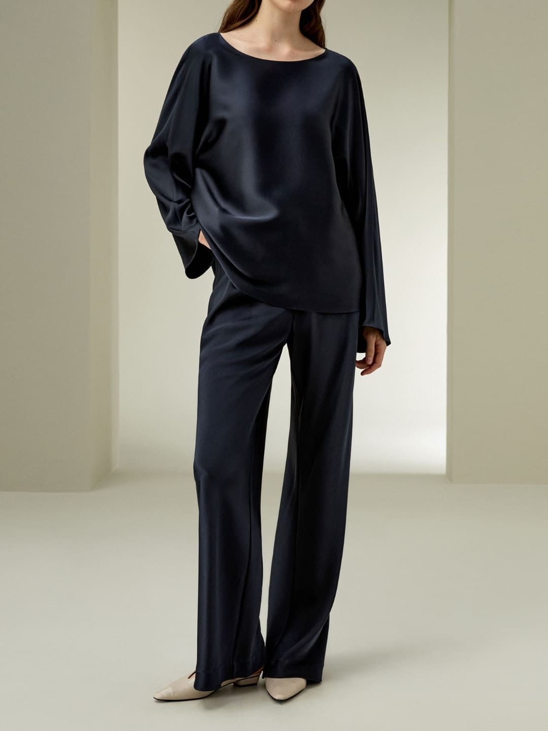Palais Silk Charmeuse Crewneck Palazzo Set