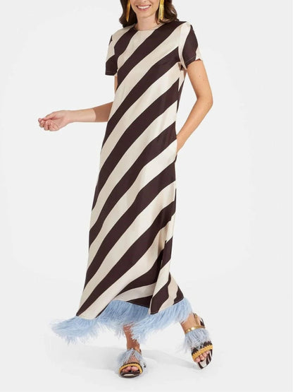 La Fenice Feathered Stripe Dress