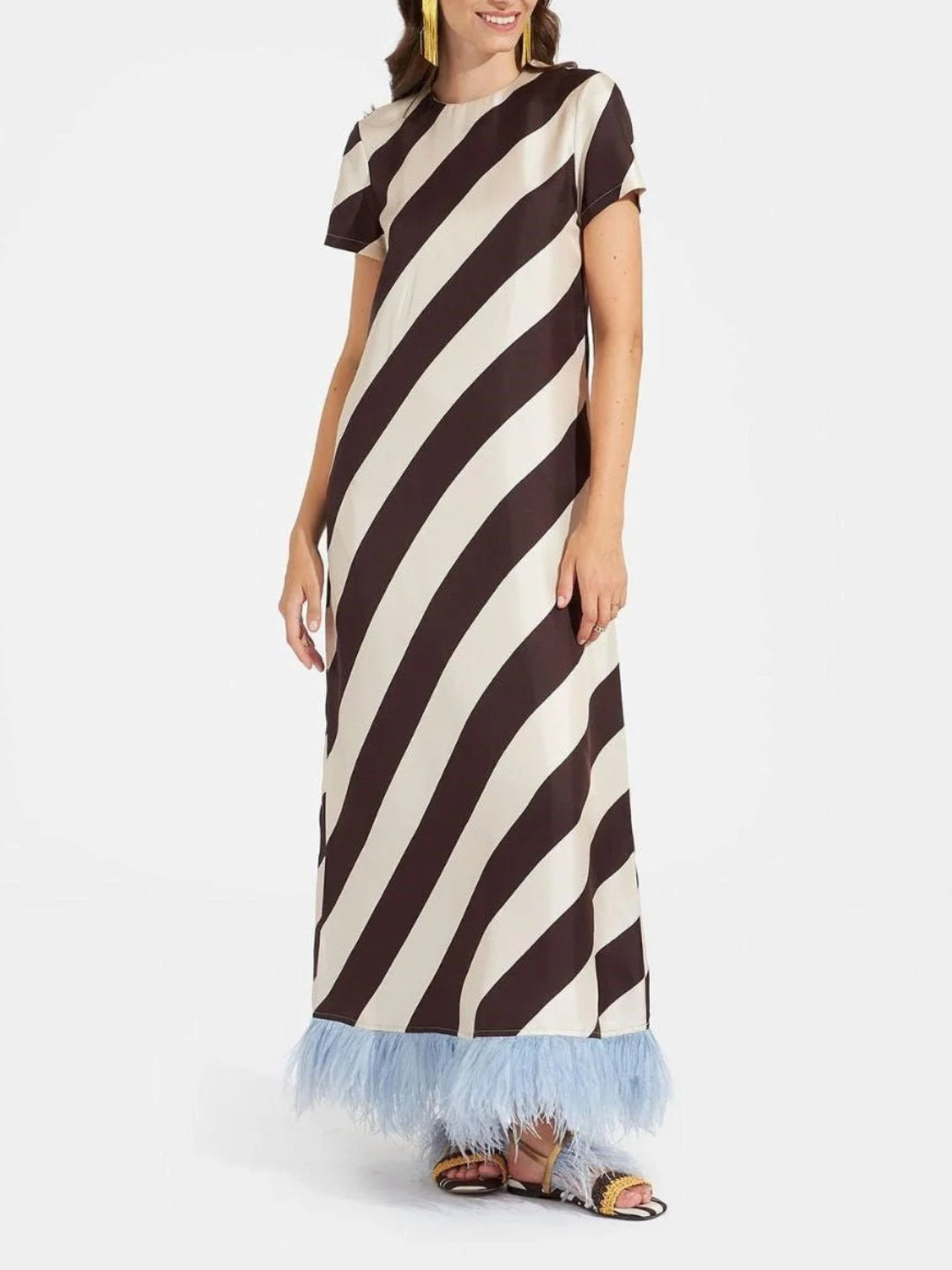 La Fenice Feathered Stripe Dress