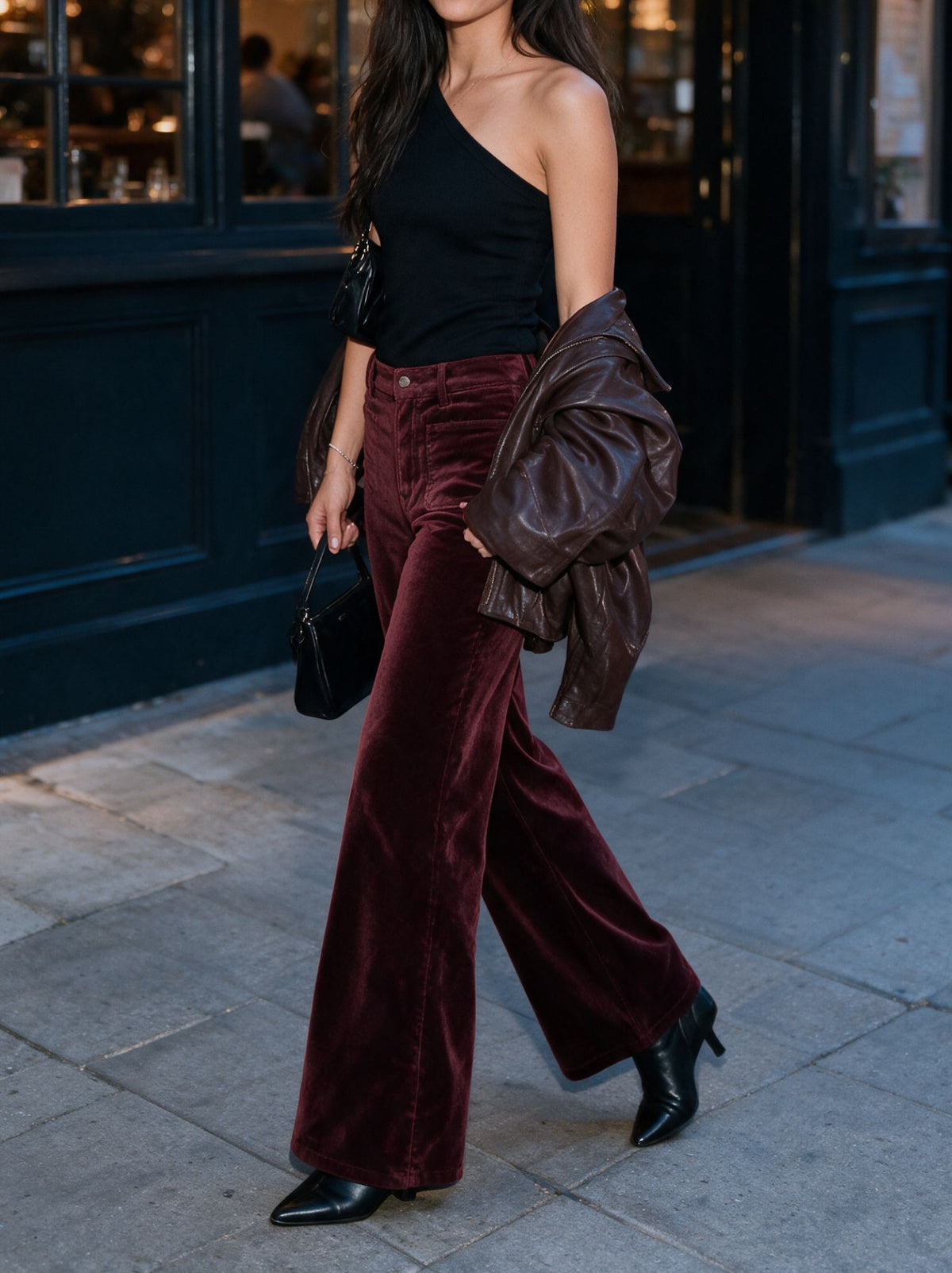 Berry Noir Velvet Palazzo Pant