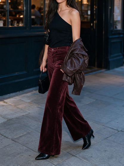 Berry Noir Velvet Palazzo Pant